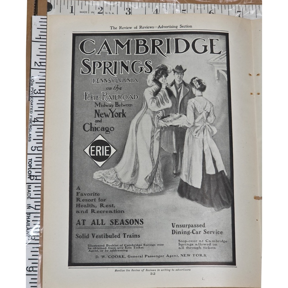 1904 Erie Railroad Cambridge Springs Pennsylvania Vintage Print Ad 1900s Travel‎
